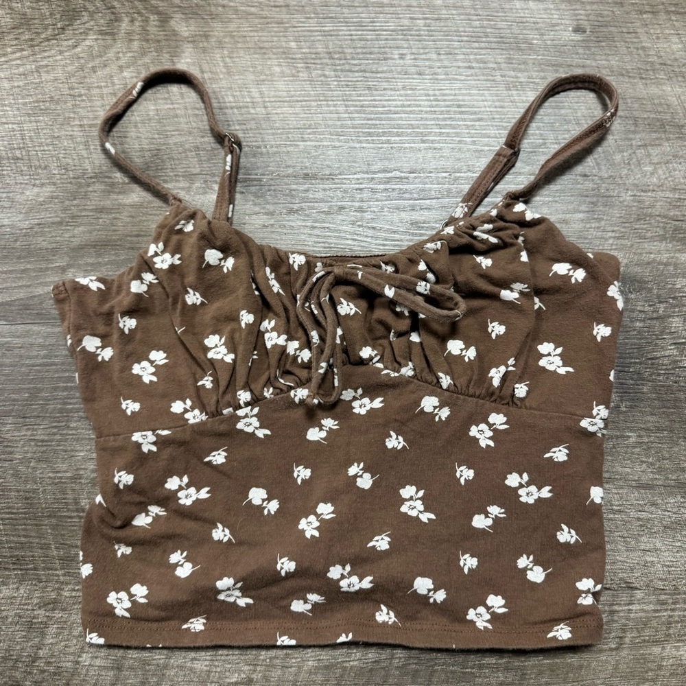 Hollister Brown Floral Tank Top Crop Top Size Small - Picture 1 of 7